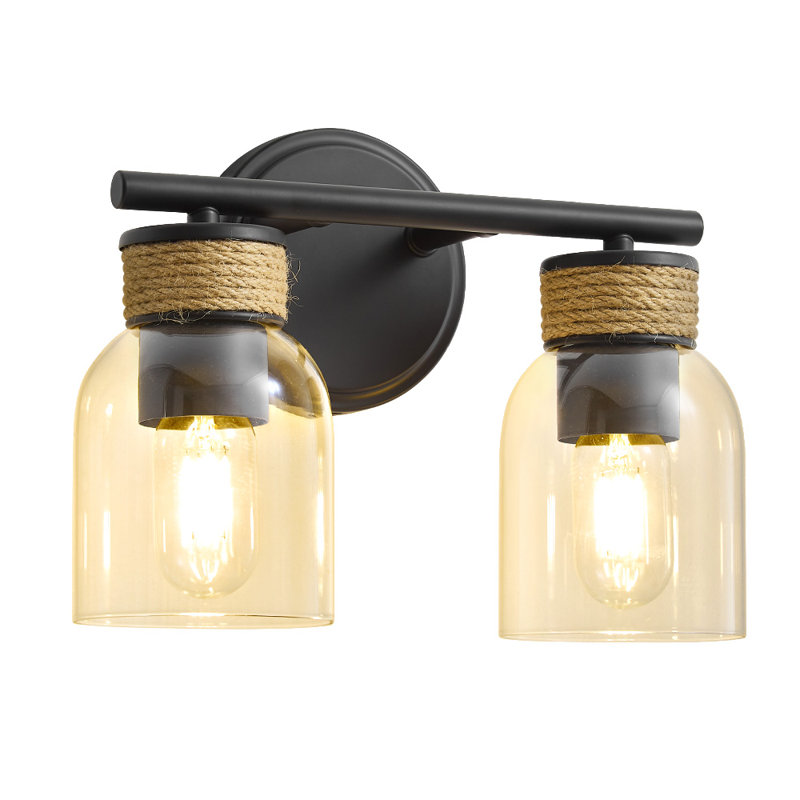 Éclairage de meuble-lavabo noir mat Aiswarya avec abat-jour en verre transparent, 2