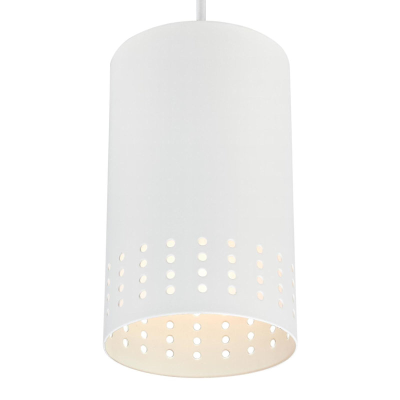 Luminaire suspendu cylindrique simple à 1 lumière Montanez, Blanc mat