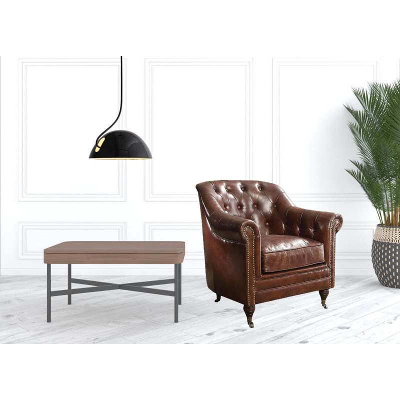 Fauteuil Chesterfield en cuir véritable capitonné l 34 po Batterton