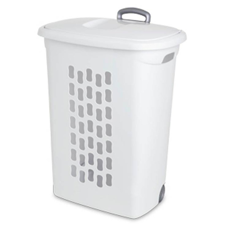 Sterilite Ultra Wheeled Laundry Hamper with Lid, Handle and Wheels for Easy Rolling of Clothes, 3 Pack, White