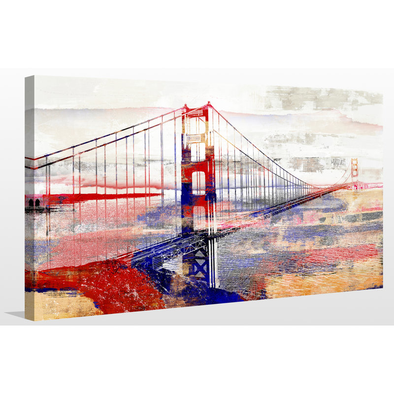 Golden Gate Bridge III - Graphic Art on Canvas, 24" H x 40" W