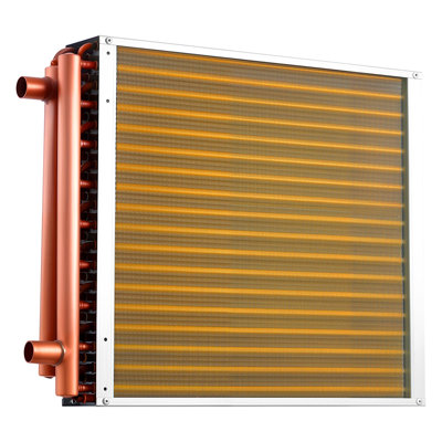 Water to Air Heat Exchanger, 18 x 18 in Finned Tube HVAC Heat Exchanger Coil with Copper Tubes & Aluminum Fins, 120K BTU Output for Outdoor Wood Furnace, Hydronic Heating & Cooling Systems