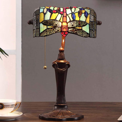 Tiffany Style Dragonfly Stained Glass Table Lamp With Zinc Base And Adjustable Light For Desk Reading And Work
