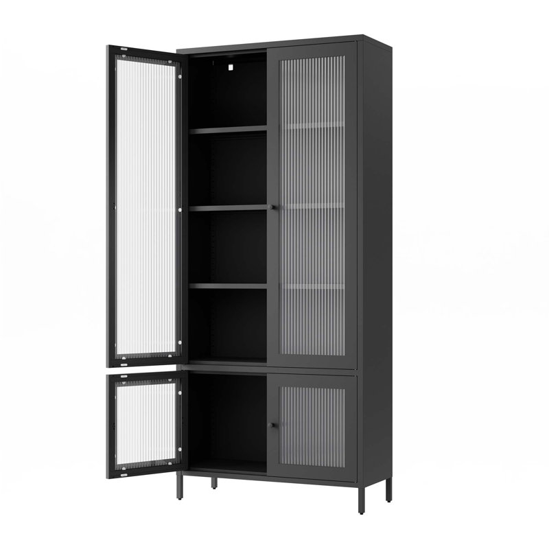 Grande vitrine de rangement en métal avec 4 portes en verre et 5 tablettes