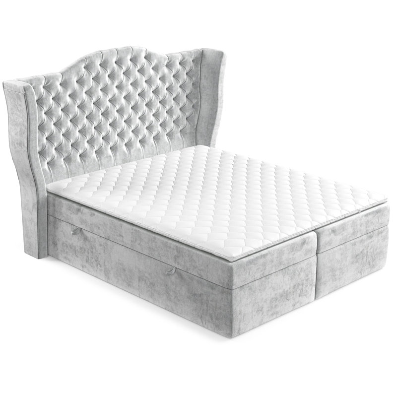Exclusive Upholstered Ottoman Bed with Mattress, Double (140 x 200 cm), Light Grey