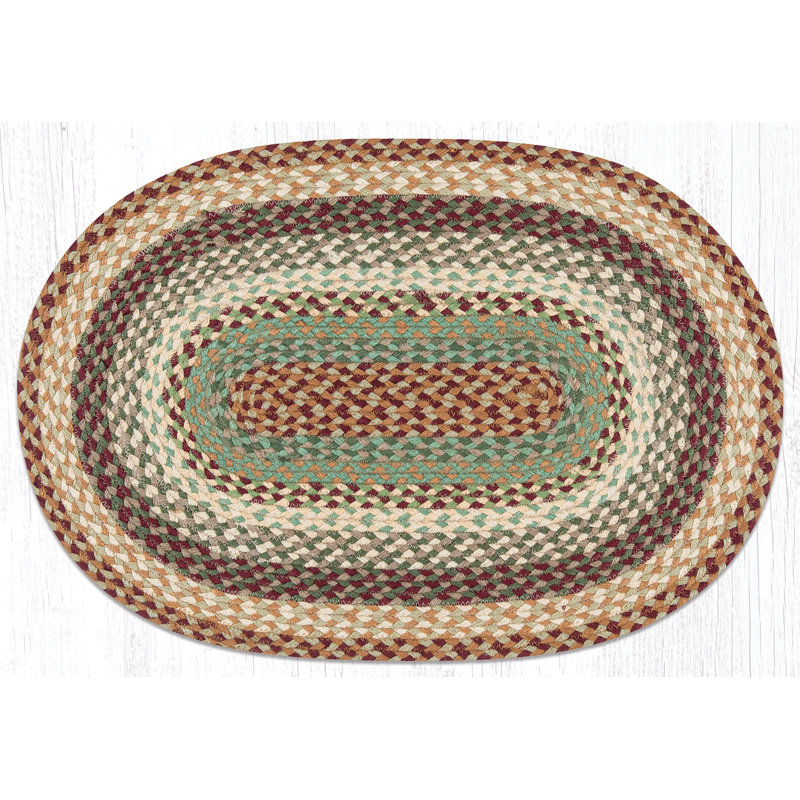 Earth Rug Buttermilk/Cranberry Oval Braided Rug, Oval 1'8" x 2'6"
