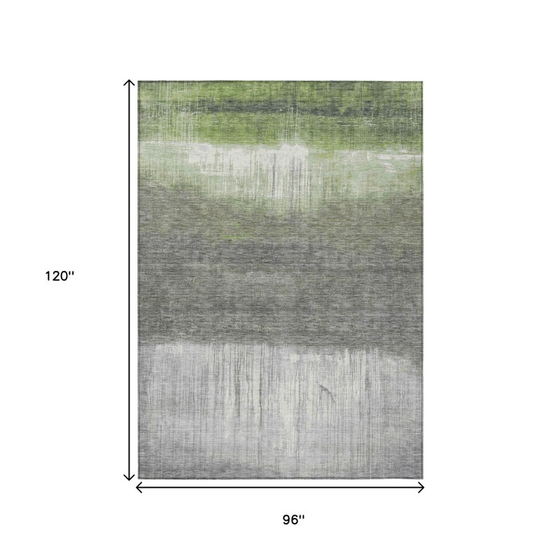 Tapis extérieur lavable abstrait vert et gris 8 'X 10' Fern