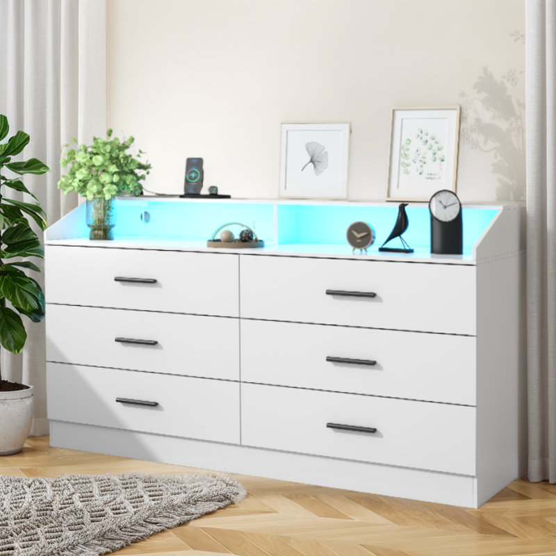 Commode 6 tiroirs Kynley, Blanc