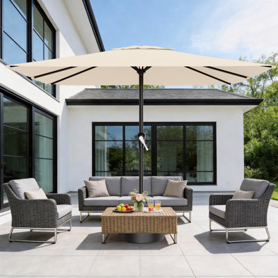 8×10FT All-Steel Rectangular Patio Umbrella, UPF 50+ UV Protection, Crank Handle, 8 Heavy Duty Ribs, Outdoor Market Umbrella for Garden, Pool, Backyard, White