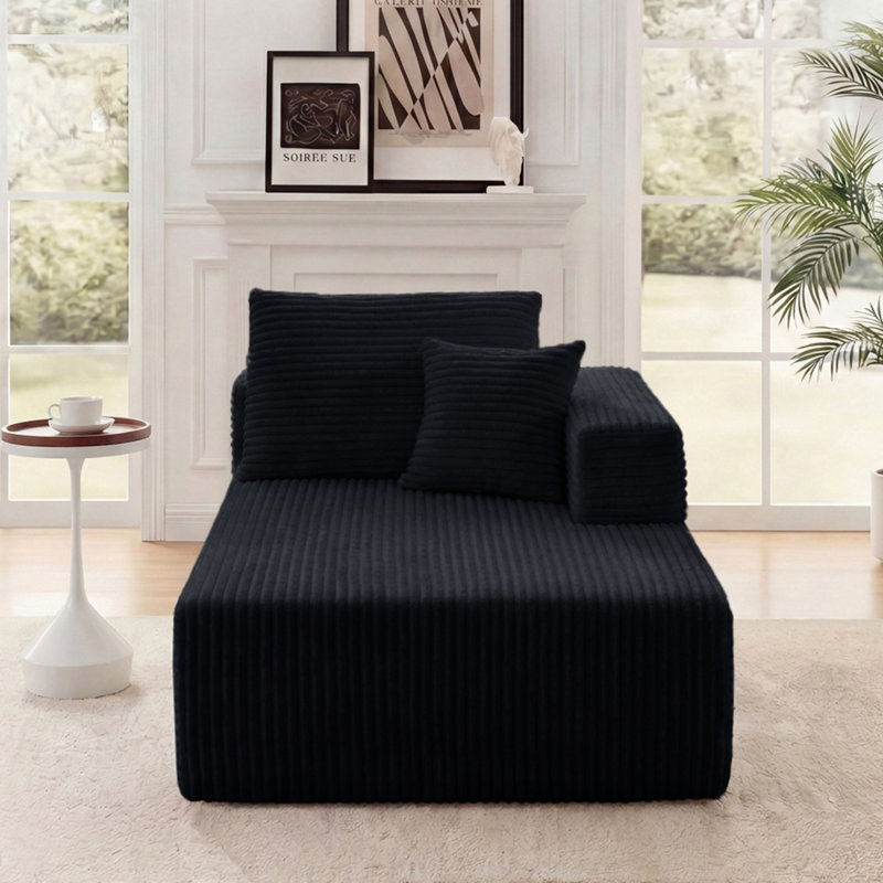 Chaise longue 68 po en flanelle rembourrée modulaire à un bras avec 2 coussins, méridienne «Boneless» de style nuage dans une boîte pour le salon