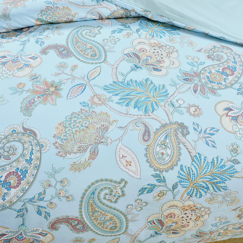  800TC 100% Egyptian Cotton Duvet Cover Set，3pcs Luxury Vintage Classic Blue Boho Damask Paisley Bedding Set, Aesthetic Botanical Pattern for Bedroom Guest Room Student Dorm All Seasons
