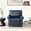 Chaise de salon bleu marine, similicuir, pieds en bois avec structure en cuir et métal-117828141