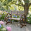 Kasandra 41" Wooden Wagon Wheel Bench, Rustic Outdoor Patio Weather Resistance Furniture, 2-Person Slatted Seat Bench with Backrest, Carbonized