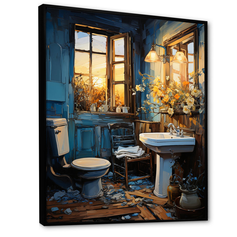 «Bathroom Bathroom Turquoise IV», reproduction d'art sur toile, H 20 po x l 12 po x P 1 po, Cadre flottant noir