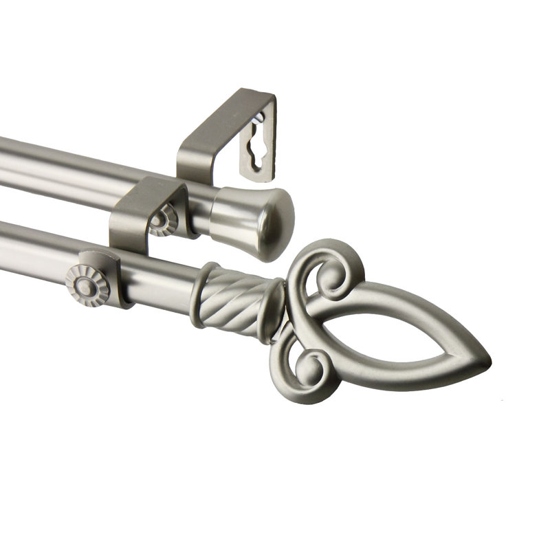 Tringle à rideaux double Kempson, 66 po à 120 po, Nickel satiné