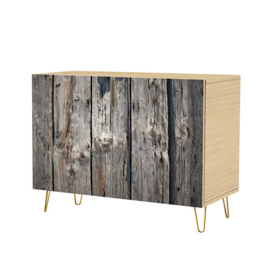 Buffet Buffet avec rangement Grange grise en planches de bois franc et bois franc vieilli avec 2 portes pour le salon et la cuisine