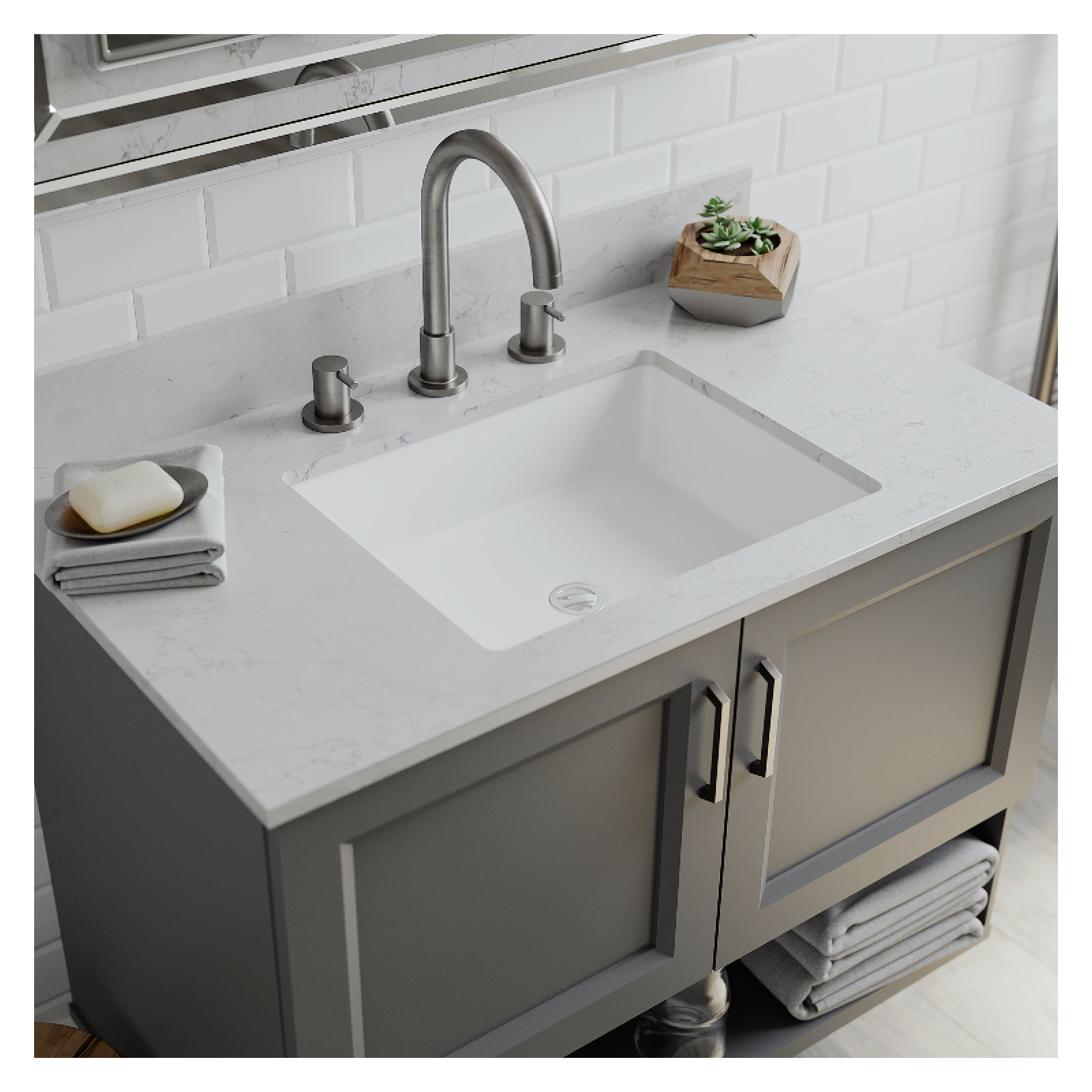 Lexicon Quartz Composite Rectangle Vanity Sink, White