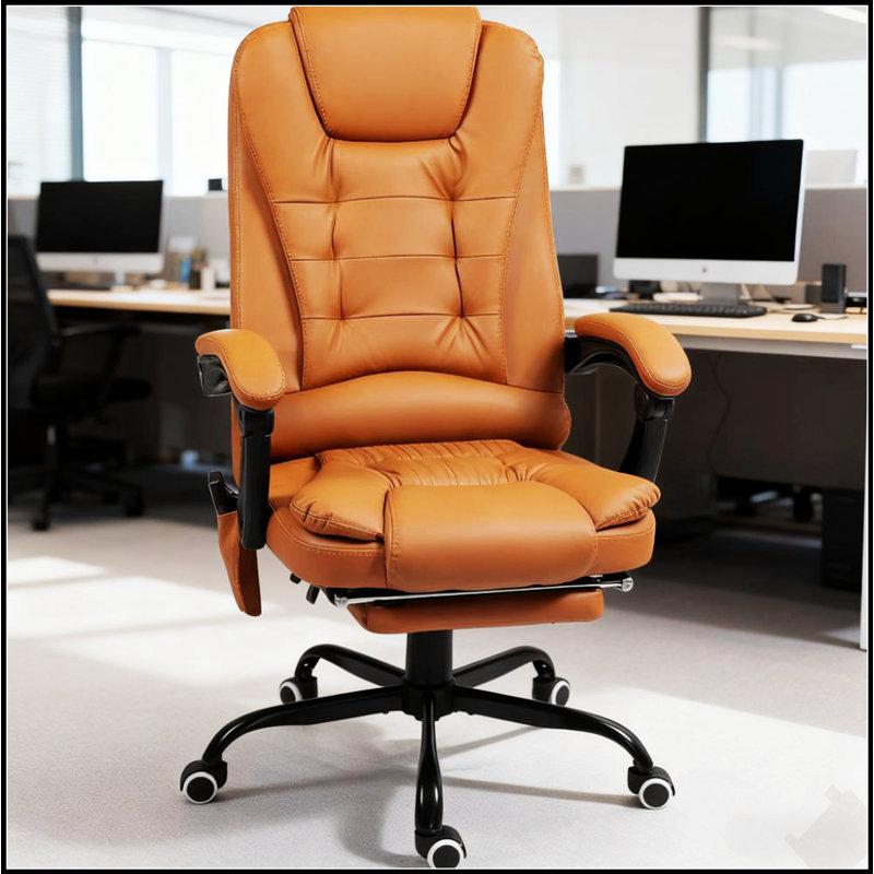 Fauteuil de bureau à massage vibrant avec support lombaire et repose-pieds rétractable pour un confort ultime, Brun