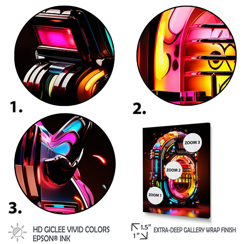 Jukebox Machine Neon Grooves 1 - Jukeboxes, art mural, Cadre photo noir, H 32 po x l 16 po x P 1 po