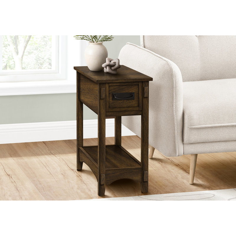 Table d'appoint à 2 niveaux, placage brun, espace de rangement, 22,08 po L 11,41 po x H 23,89 po, noyer, table d'appoint transitionnelle, niveau, conception pratique,