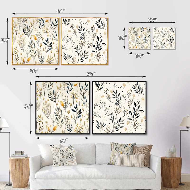 Ensemble de 2 collages carrés Swaffham - Floral & Botanicals, Cadre flottant noir, H 36 po x l 73 po