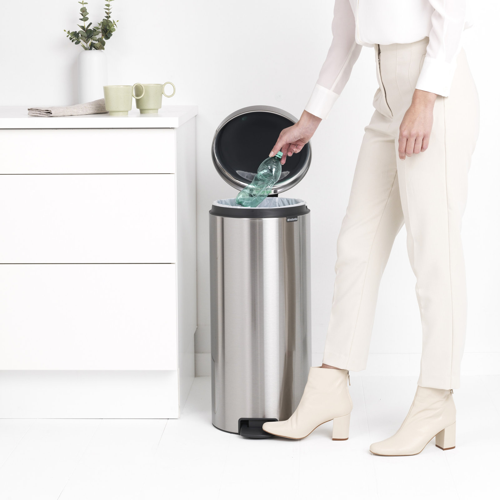 Brabantia Newicon 8gal Step-On Trash Can, Matte Steel Fingerprint Proof