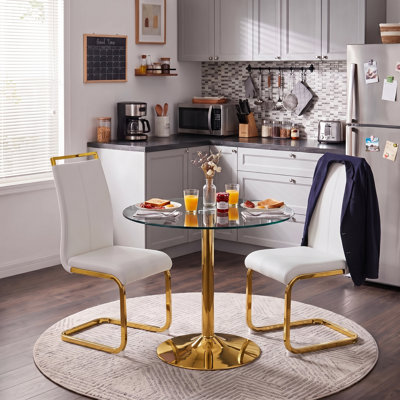 Chaises de salle à manger cantilever modernes Amari en similicuir avec base au fini doré (lot de 2)