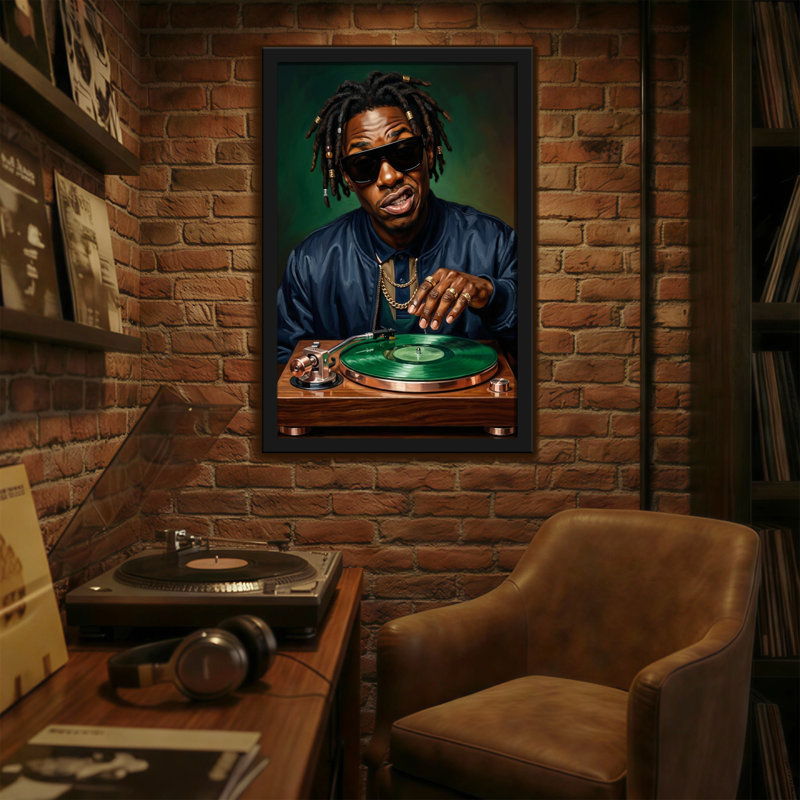 Abstrait dj avec tourne-disque vinyle vert
