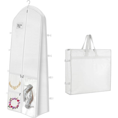 Portable 72in Trifold Wedding Dress Garment Bag, 10" Gusset, with Pockets, Handles & Buckle, Long Gown Cover
