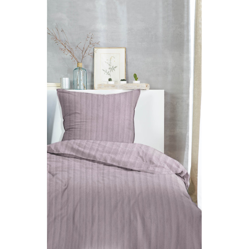 Repko Cotton Striped Duvet Cover Set with Pillow Shams Included, Single Duvet Cover + 1 Standard Pillowcase, Purple