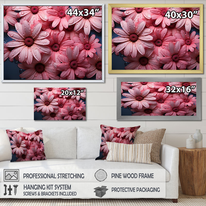 " Pink Daisy Bloom Harmony II ", Black Floater Framed, 24" H x 32" W