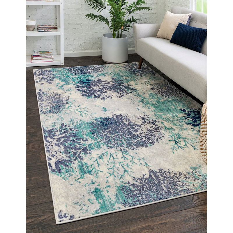 Tapis bleu turquoise à motif animalier Orason, Rectangle 4 pi x 6 pi
