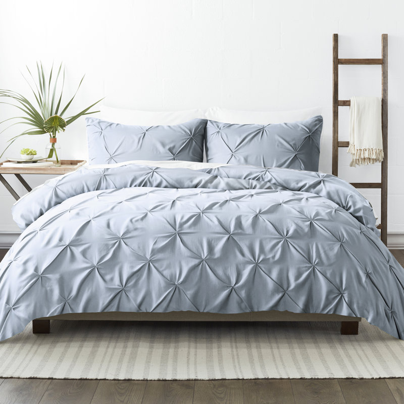 Pinch Pleat Textured Duvet Cover Set, Twin Duvet Cover + 1 Sham, Light Blue
