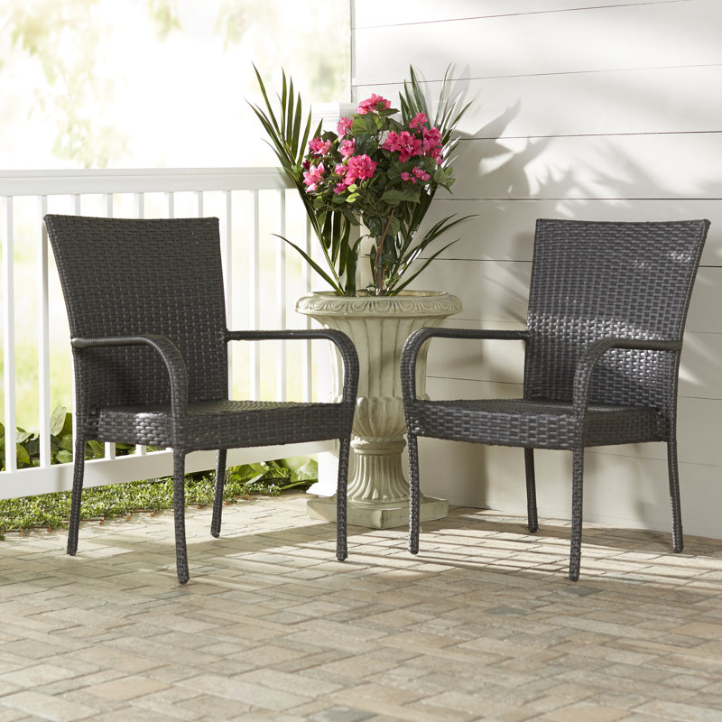 Hawes Outdoor Wicker Stacking Dining Chairs, Gray