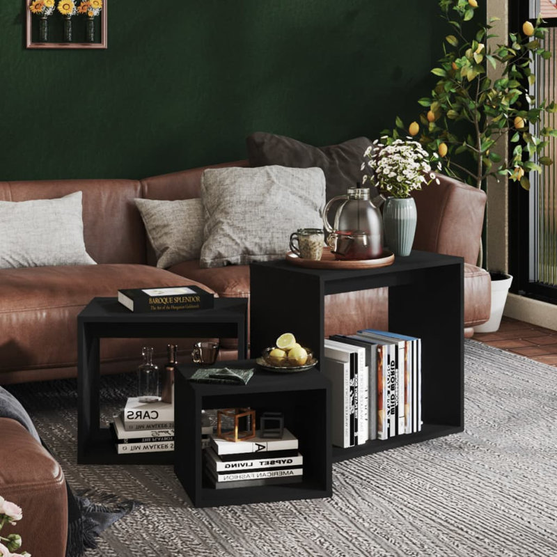 Glynna Floor Shelf Nesting Tables, Black, Black