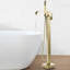 Robinet de baignoire autoportant à poignée simple avec garniture de baignoire au pied avec douche à main au fini or brossé