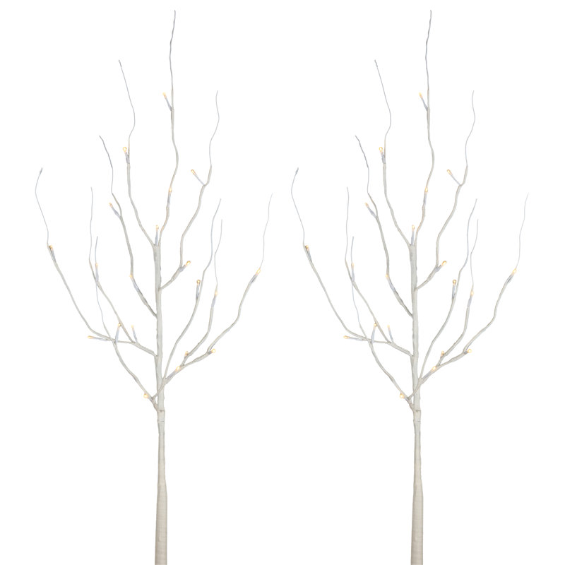 Set of 2 39in White LED Branches with Timer, Battery Operated