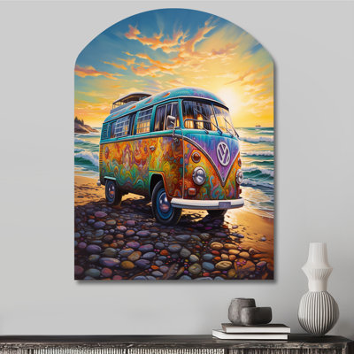 Magic Hippie Bus On The Beach - Car Van Shape Assymterical Wall Art