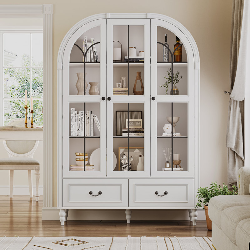 Armoire arquée avec portes en verre et tablettes réglables