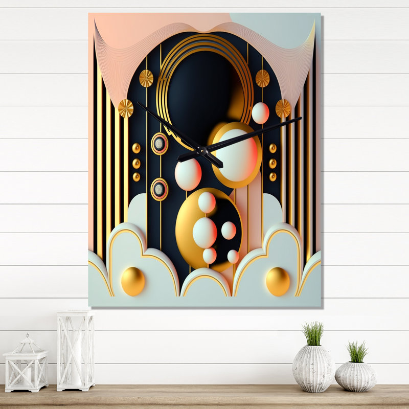 Golden Consciousness Rising I - Horloge murale abstraite moderne, H 32 po x l 24 po x P 1 po