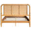 Grand lit Mid-Century moderne en similicuir tissé avec coins arrondis, placage en bois massif sur des rails, pieds fuselés, 5 lattes, conçu pour le sommier tapissier, éléments de style requis pour l'assemblage, cadre, style ouvert