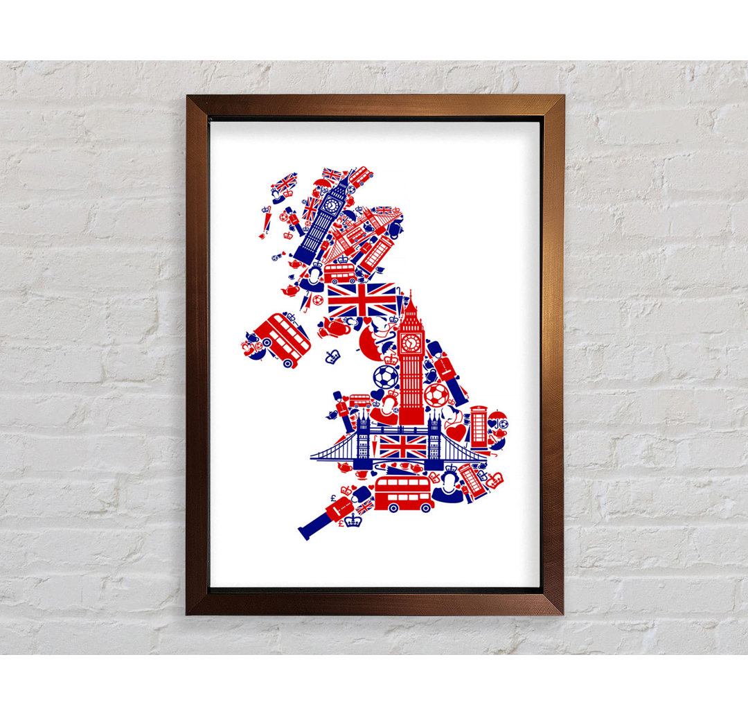 London Icons In The Shape Of The UK - Einzelne Bilderrahmen Kunstdrucke