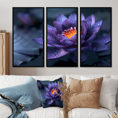 Purple Grey Lotus Mystical Bloom Photo II - Lotus Wall Art Print Set