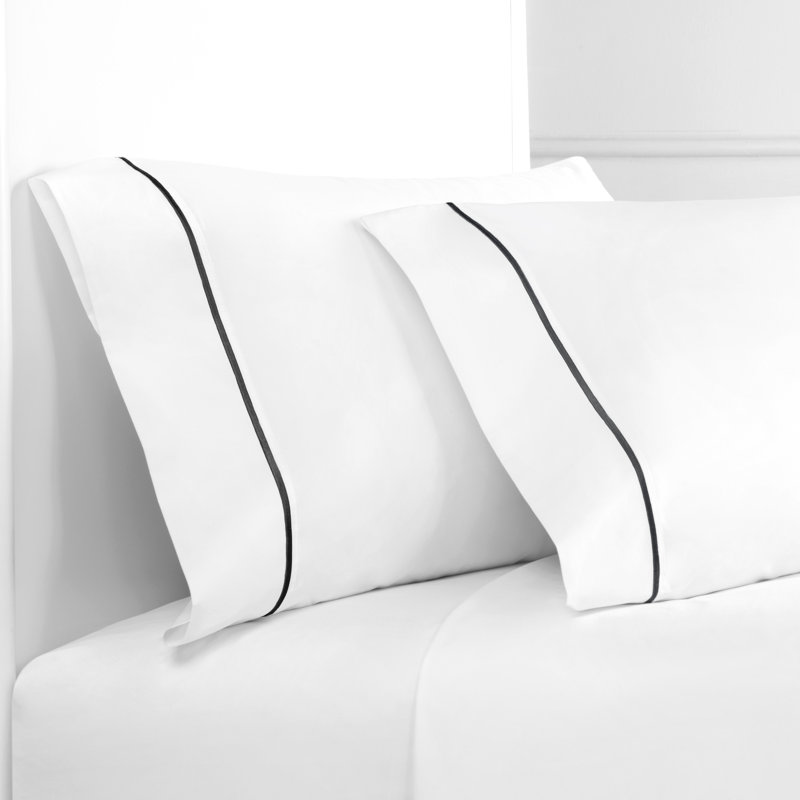 Euston Cotton Percale 300 Thread Count Embroidered Pillowcase, Navy, King