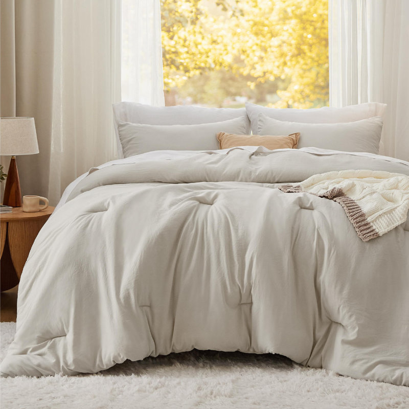 Bedsure Reversible Prewashed Comforter Set, Linen, Queen Comforter + 2 Standard Pillowcases