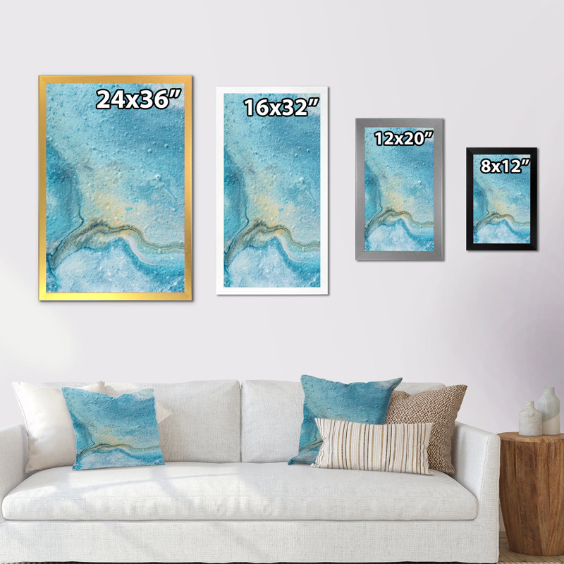 Art de marbre liquide bleu et jaune II, reproduction d'art sur toile, H 32 po x l 16 po x P 1 po, Toile avec cadre photo noir
