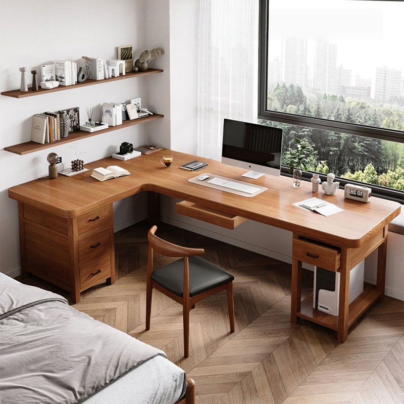 Bureau rectangulaire en L en bois massif, Retour à gauche, 29.53" H x 70.87" W x 47.24" D