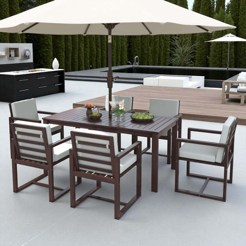 Hermoth Rectangular 6 - Person Outdoor Dining Set with Cushions, Dark Brown