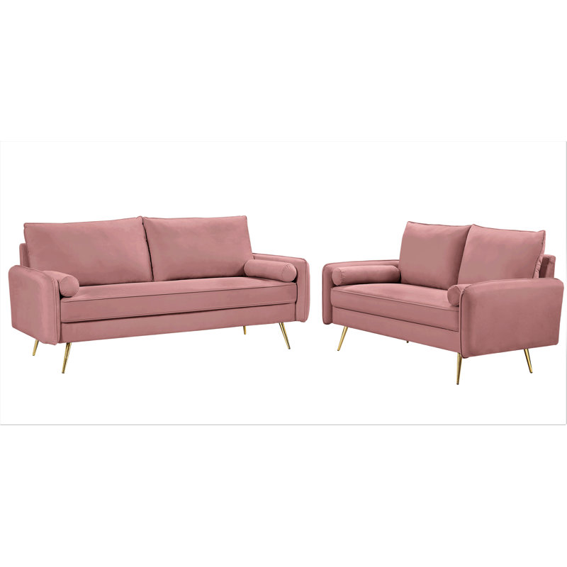 Ensemble de salon configurable en velours 2 pièces Drenda, Rose