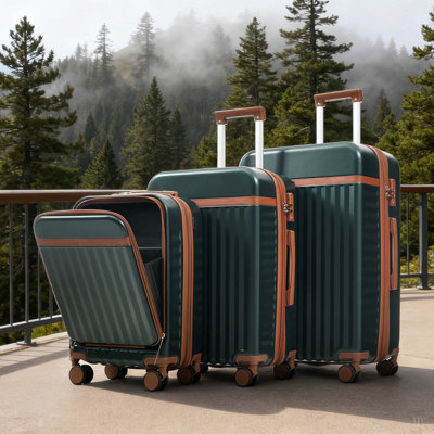 Ensemble de 3 valises de 20 pouces avec port USB, ouverture frontale certifiée, bagage à main rigide en ABS avec roues pivotantes